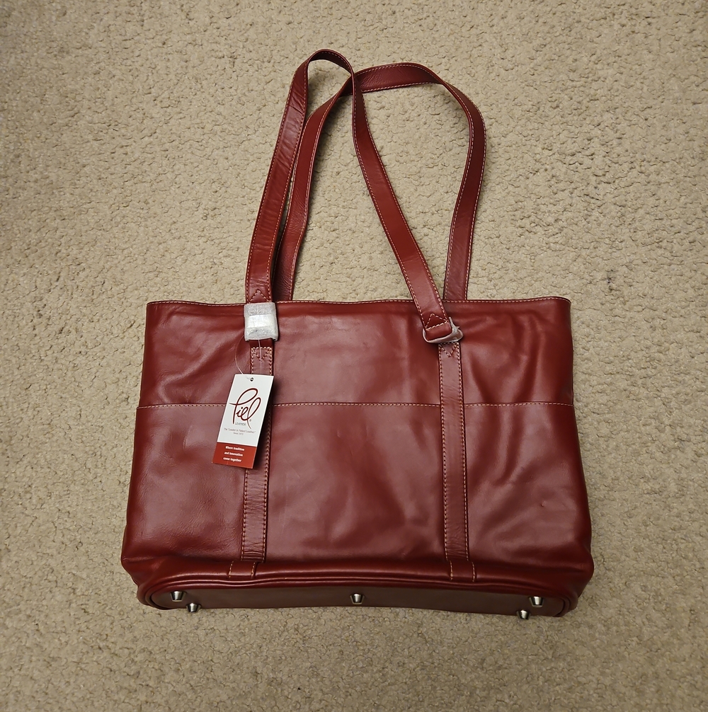 Red Leather Tote Bag by